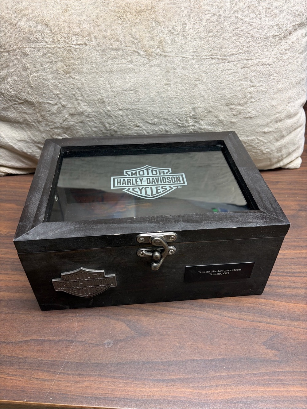 Harley Davidson Toledo OH Wood Watch Valet Box Glass Display Case HD Promo